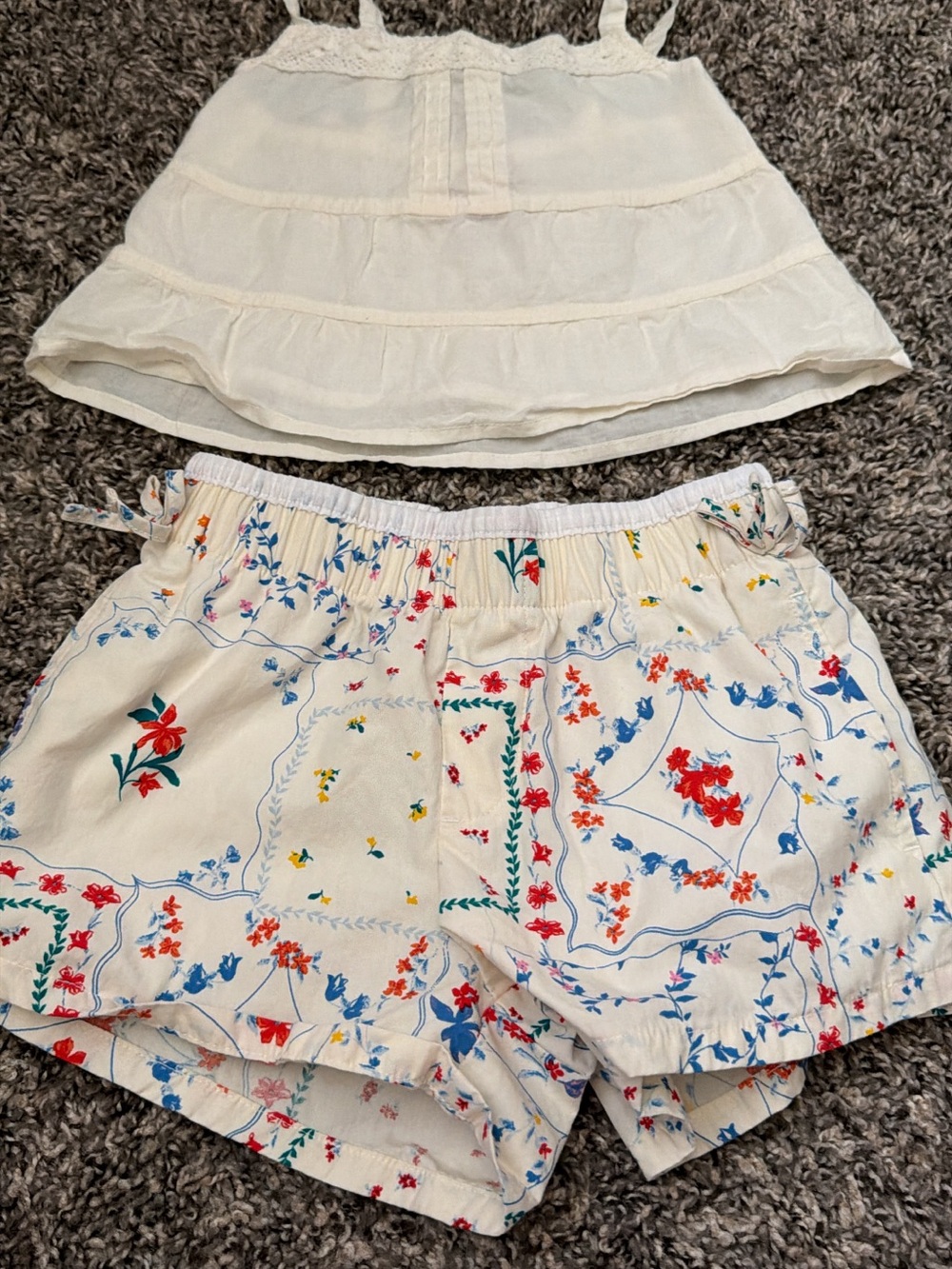 Girls Cream Floral High-Waist Matching Set - Shorts and Top